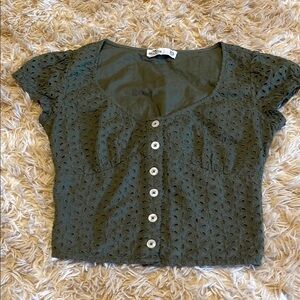 Hollister hunter green  scoop neck puff sleeve crop blouse